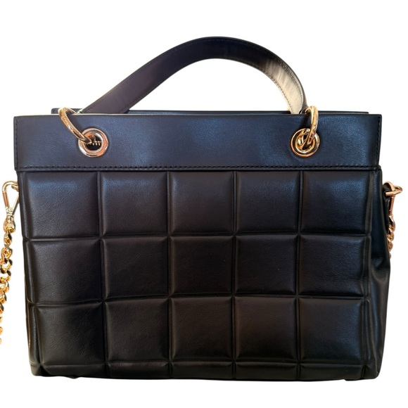 NWT Michael Kors Quilted Leather Satchel | Black MK Chain Crossbody Tote - Picture 4 of 10